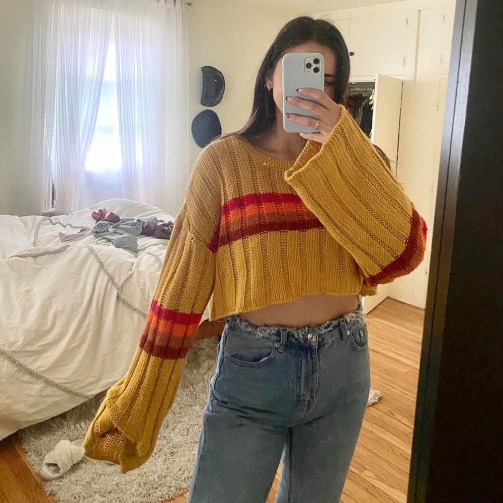 Cute yellow, cropped-knit sweater from NastyGal